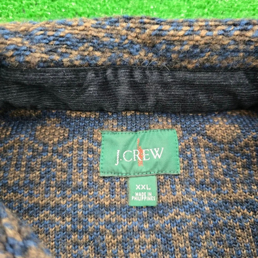 J Crew Sweater Mens 2XL Geometric‎ Wool Blend Fleece 1/4 Snap Collar Pullover